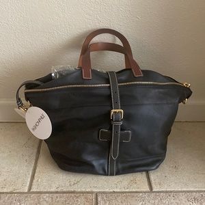 Loewe black & tan leather satchel tote crossbody shoulder bag